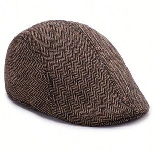 Brown Men’s Herringbone Ivy Flat Cap Classic Newsboy Driving Golf Hat Newsboy